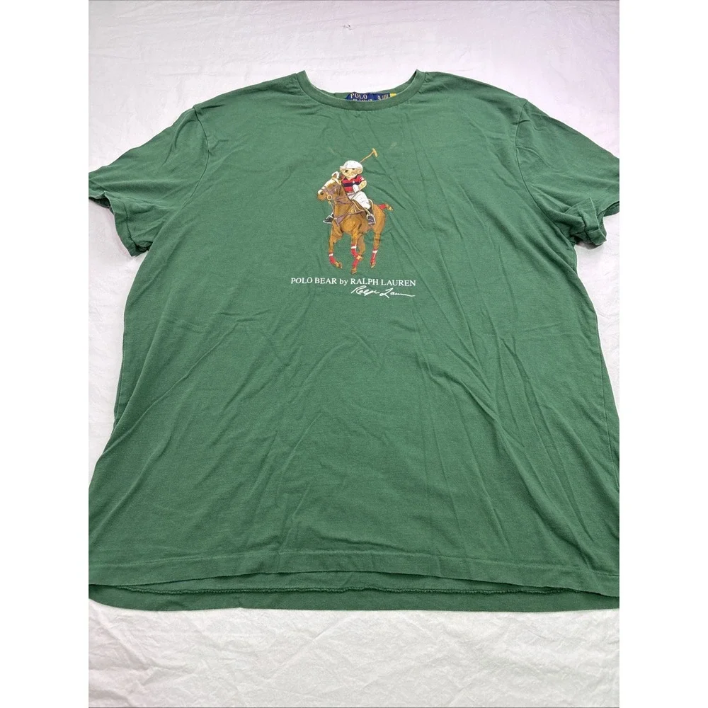 Polo Ralph Lauren Men's T-Shirt Polo Bear on Horse Green XL Graphic